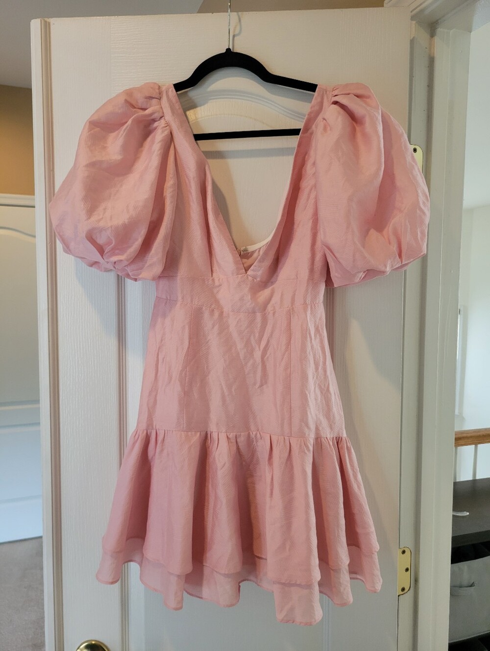 NWT Sur Belle Hello Molly Pink Puff Sleeve Open Cutout Back Mini Dress XS 6